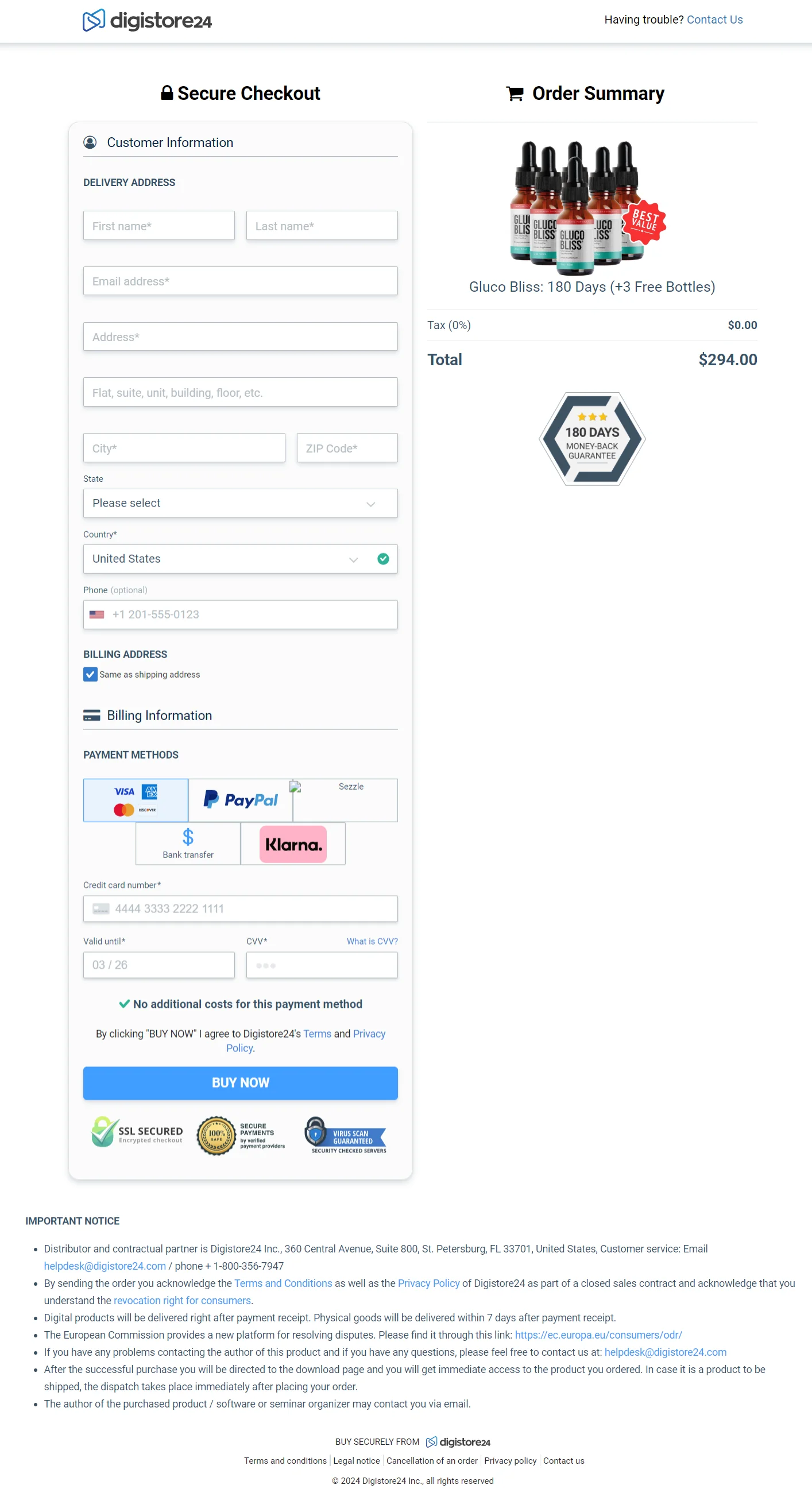 GlucoBliss order form